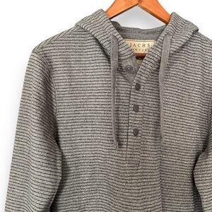Jachs New Yorkk Grey Stripe Hooded Recycled Fleece Pullover Sweatshirt Small